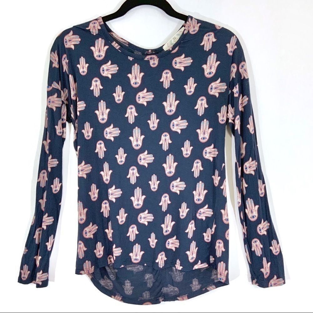 PINK ROSE hamsa hand zip back hi/low tee size XS